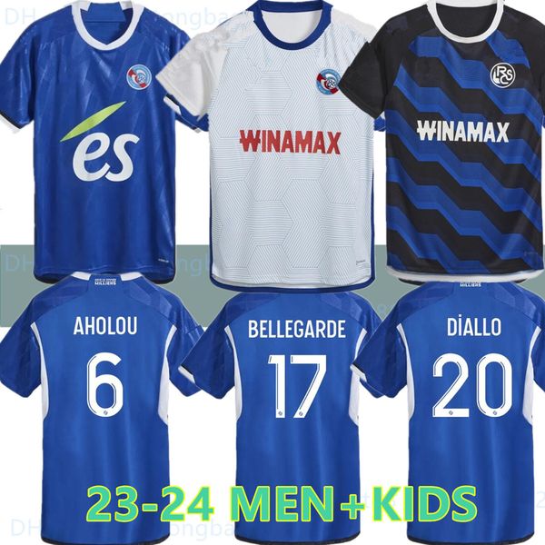 

luxurious 2024 rc strasbourg alsace soccer jerseys diallo bellegarde gameiro ajorque maillot de foot home 23 24 mothiba lienard diarra djiku, White;black