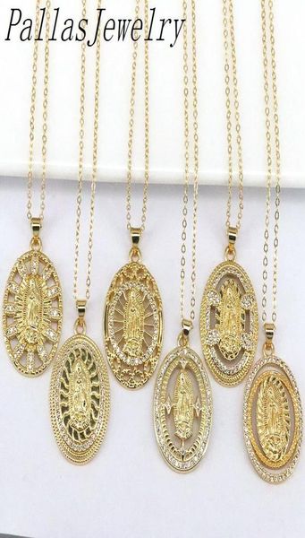 

pendant necklaces 10pcs vintage gold plated crystal zircon virgin mary necklace for women female trendy charms religious jewelry g7956786, Silver