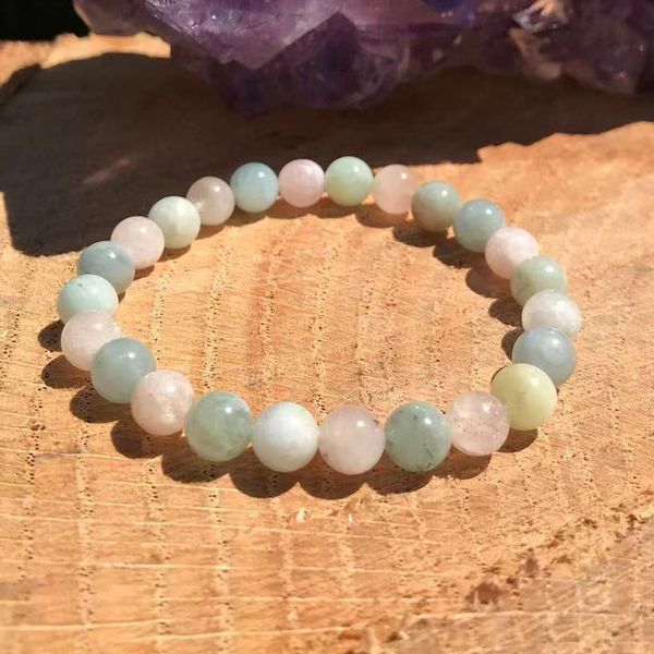 

mg1821 8 mm angel morganite agate gemstone bracelet womens natural stone beaded energy jewelry, Black