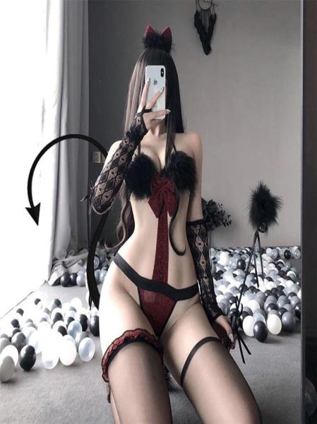 

outfit lingerie cat women japanese cute underwear set cosplay costumes perspective erotic lace outfit babydoll238b1975177, Red;black