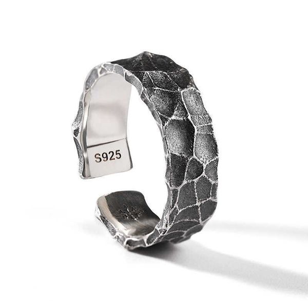 

tyag vintage men's adjustable ring personality crack simple old hammer pattern ring hand jewelry wholesale mens ring halloween, Silver