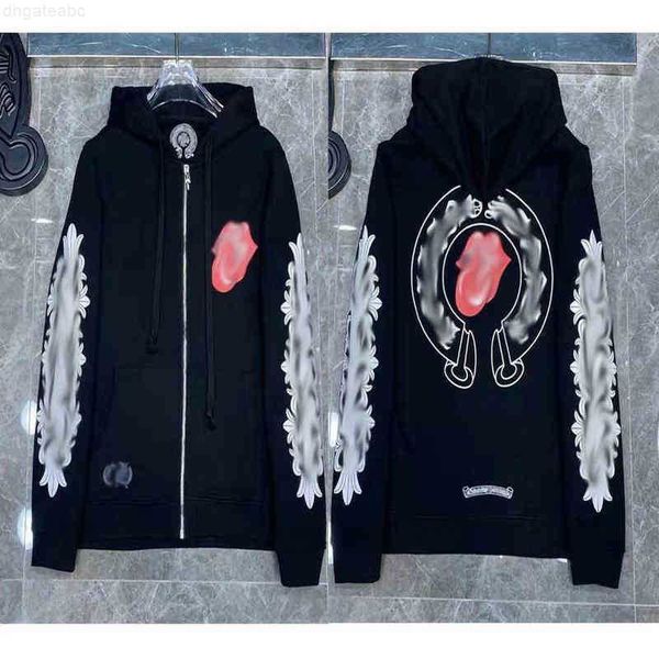

classic designer fashion hoodies luxury mens zipper sweatshirts horseshoe sanskrit cross print pullover hooded sweater women jacket tyu3, Black