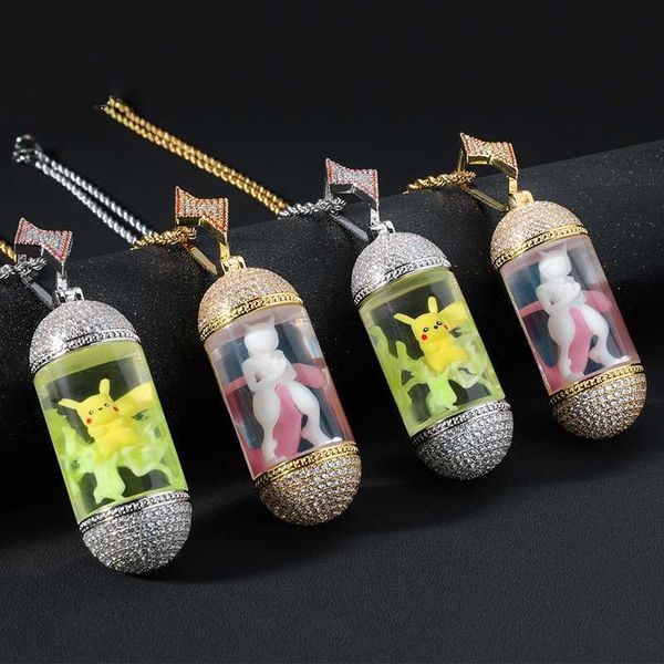 

designer jewelryhip hop luminous zircon s925 silver capsule iced out cartoon pendant