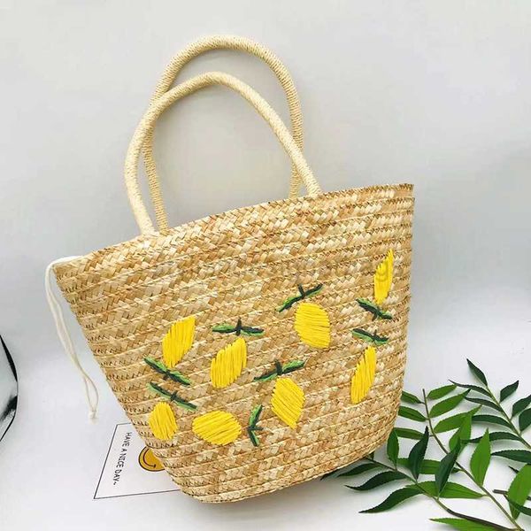 

totes 2023 new lemon embroidery small grass bag handwoven beach handbag beach leisure women's bagstylishdesignerbags