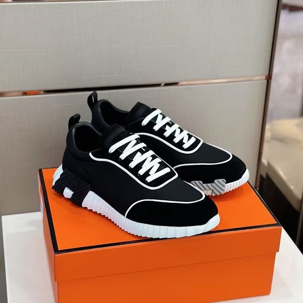 

luxury 2023 s/s men bouncing runner sports shoes nappa leather technical jersey & suede goatskin low trainers comfort party dress walking wi, Black