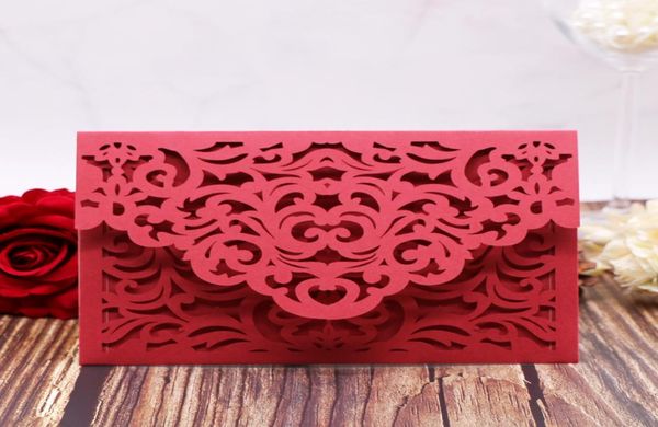 

30pcs red luxury flora laser cut wedding invitations card elegant lace wedding envelopes mother039s day birthday decoration9679288, Black