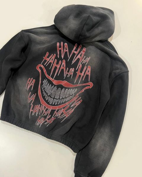 

men's hoodies sweatshirts y2k hoodie men hip hop gotham clowns graphic print oversized sweatshirt 2023 harajuku punk rock gothic street, Black