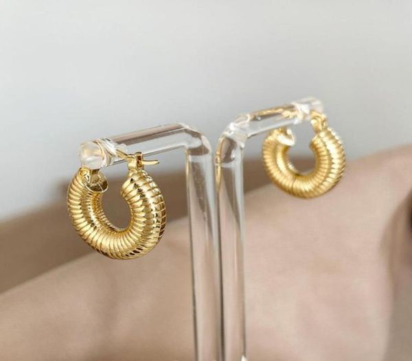

hoop huggie monlansher small chunky screw thread earrings gold silver color metal round earring for women vintage jewelry 20217678746, Golden;silver