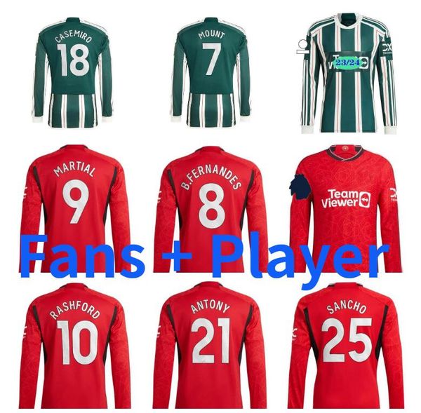 

long sleeve martinez r.varane soccer jerseys 2023 2024 sancho antony eriksen casemiro van de beek b. fernandes rashford lingard football shi, Black;yellow