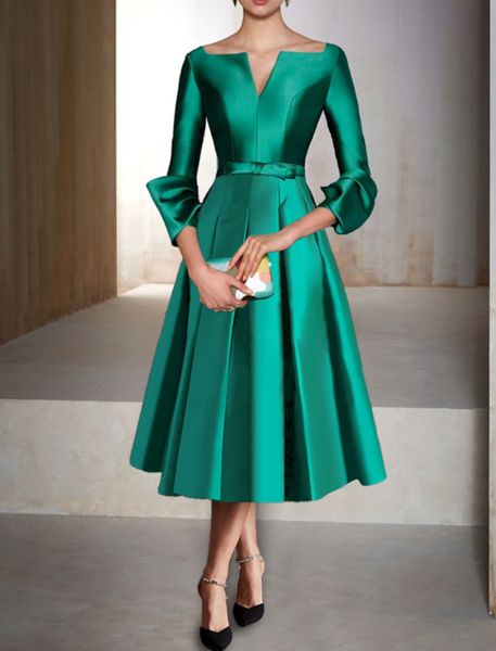 

elegant short green satin mother of the bride dress a-line v-neck pleats godmother dresses formal party gown pleats la madre del vestido de, Black;red