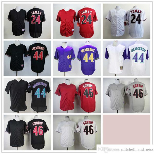 

vintage college mitchell and ness baseball jerseys stitched 24 yasmany tomas 44 paul goldschmidt 38 curt schilling 46 patrick corbin jersey, Black