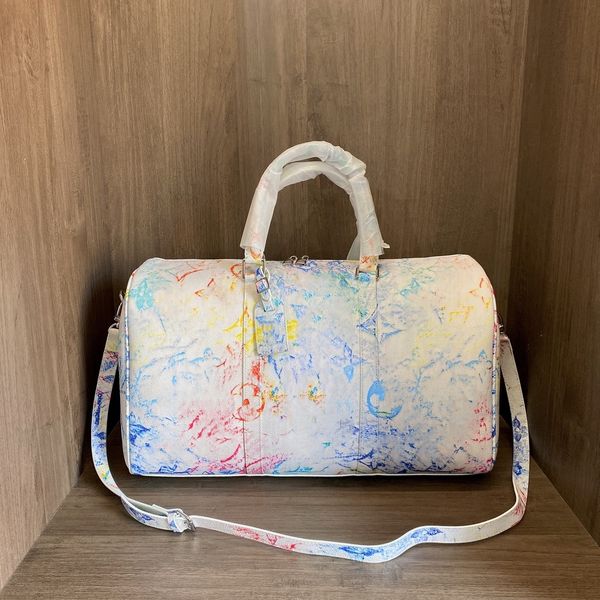 

quality bags women keepall duffel bags white watercolor rendered crayon print handbags luxury couples shoulder bags totes travel bag mens gy