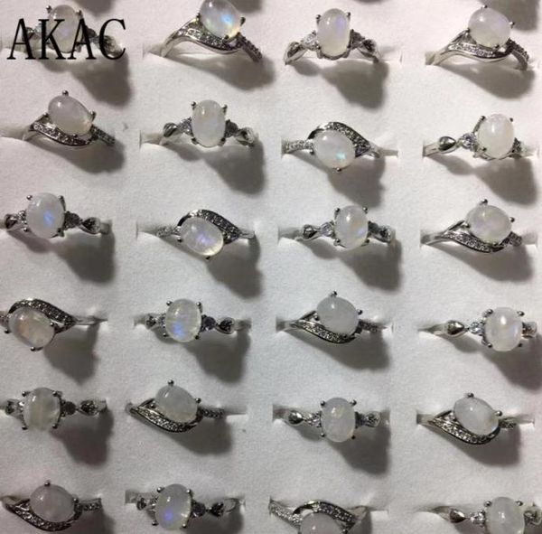 

3ringsset beads approx810mm natural rainbow moonstone white copper adjustable ring whole9115627