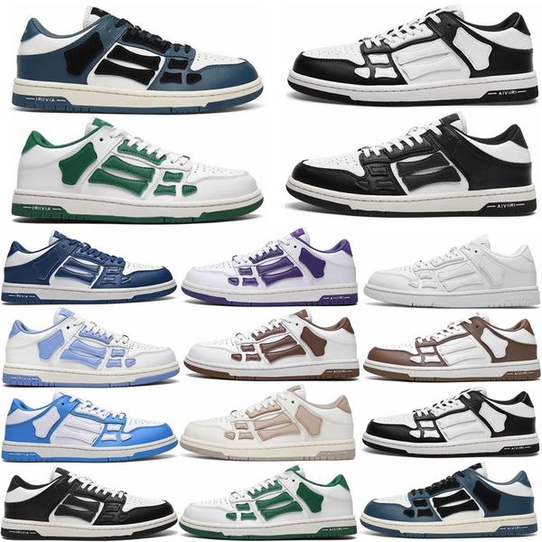

designer men athletic shoes skelet bones runner women men sports shoes retro sneakers skel low casual shoes genuine leather lace up