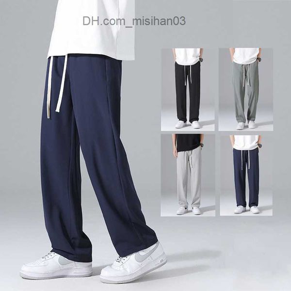 

men's pants summer thin quick drying men's silk loose fitting casual pants straight simple bagged men's black green gray navy