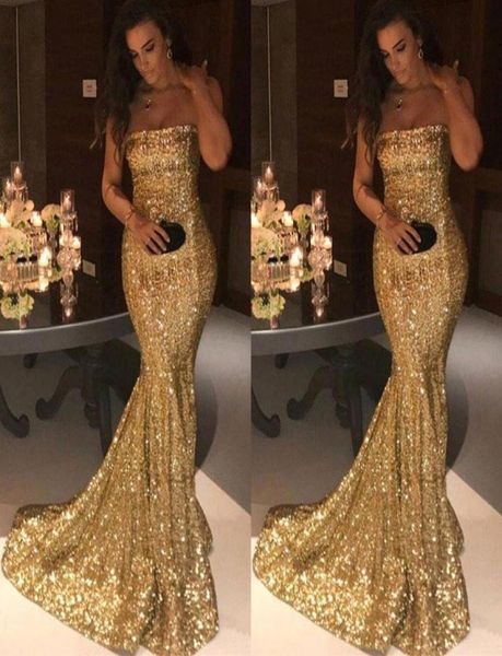 

2018 sparkly mermaid evening dresses strapless backless gold prom gowns long party formal dresses5300255, Black;red