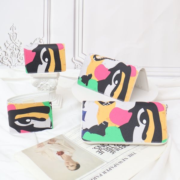 

mens wallets multiple money clip silk printing card bag artist co branded graffiti letter long wallets luxury brand men zippy wallets clutch, Red;black