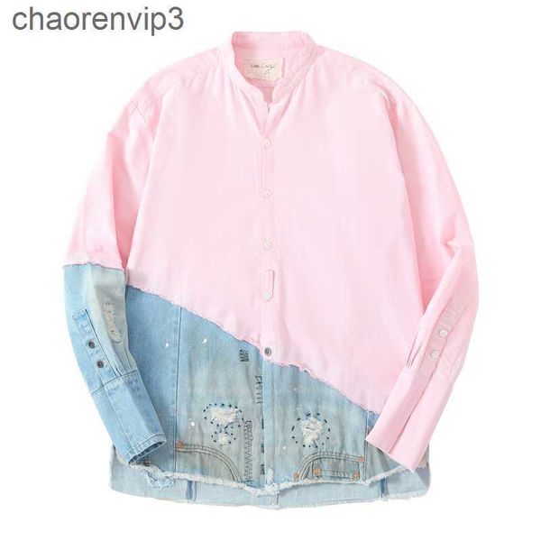 

street down high shirts 1 quality vintage washed patchwork denim jacket streetwear coat men and women clothing, White;black