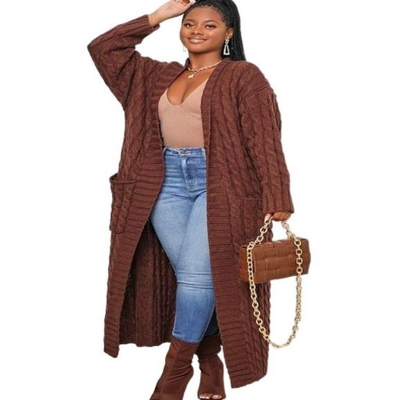 

women039s sweaters women knit ribbed hemp flower long sleeve with pocket open stitch maxi slim cardigan sweater winter autumn 27294709387, White;black