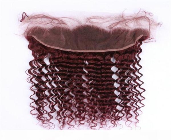 

deep wave 99j wine red ear to ear 13x4 lace frontal closure virgin brazilian burgundy human hair full lace frontals deep wavy2660437, Black;brown