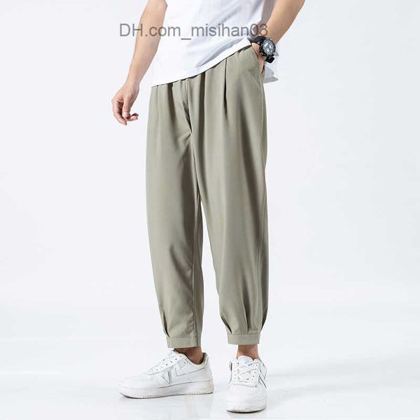

men's pants 2023 summer men's trousers ice silk cool thin soft fashion casual pants breathable loose straight trousers street men&, Black