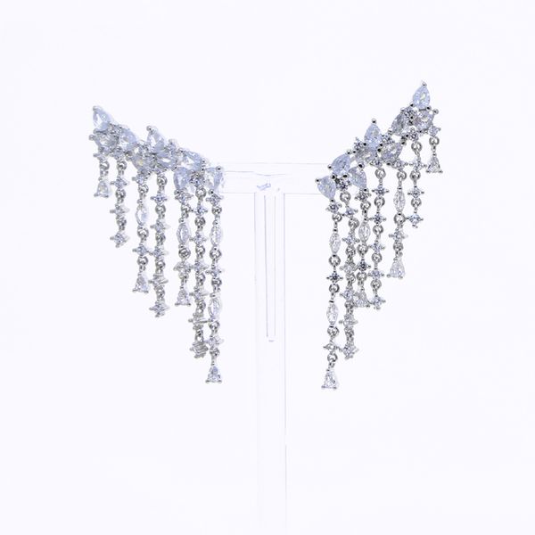

new desiner elegant layers long water drop shape white zircon earrings full iced out bling pave cubic zircon cz fashion hip hop women lady w, Golden