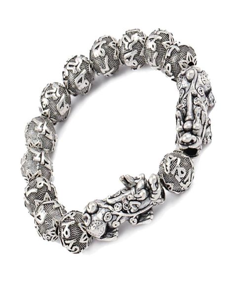 

antique silver wealth pixiu bracelet six word mantra buddha beads bracelet feng shui luck jewelry4487518, Golden;silver