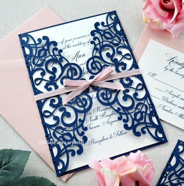 

navy laser cut wedding invitation glittering cut gatefold invite1453659, Black