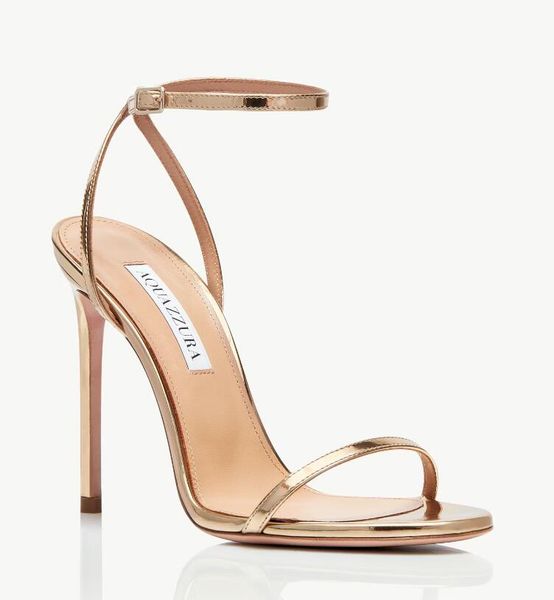 

summer luxury brands aquazzura olie sandals shoes women strappy patent leather high heels white gold lady gladiator sandalias eu35-43, Black