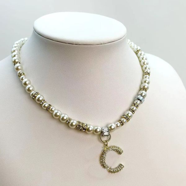 

luxury designer brand double letter pendant necklaces chain 18k gold plated crystal rhinestone sweater stainless steel necklace for women je, Silver