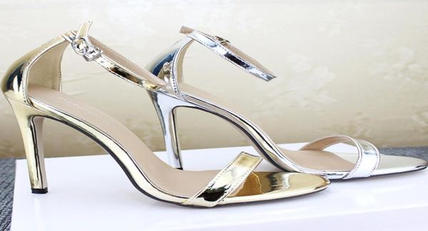 

big size women designer sandals silver gold high heel ankle strap summer shoes super thin heel leather shoes2502449, Black