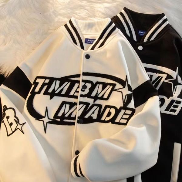 

mens jackets retro letter baseball jacket men women spring autumn street hiphop loose embroidery stand collar singlebreasted couple 230729, Black;brown