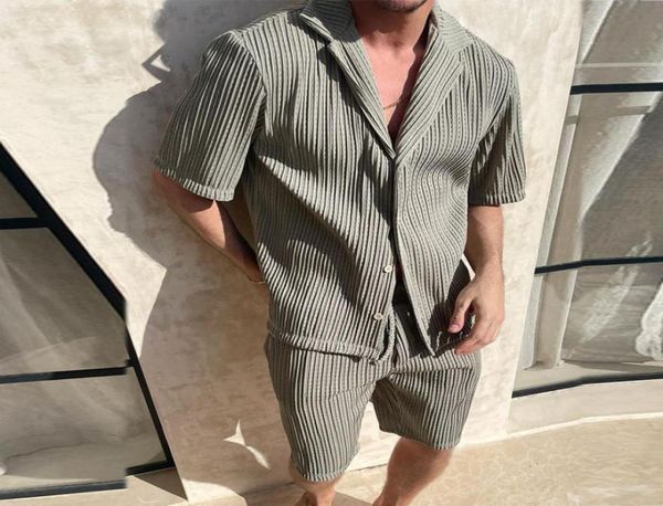 

summer cotton shirt set men039s casual outdoor 2piece suit andhome clothes pajamas comfy breathable beach short sleeve sets9512157, Gray