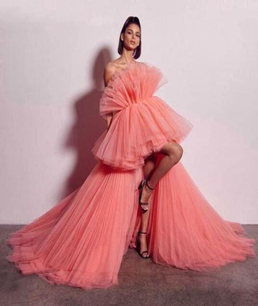 

high low prom dresses layers tulle strapless evening dress pleats yong girls formal evening wear robe de soiree7110141, Black