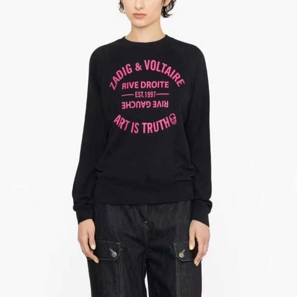 

23ss zadig voltaire designer sweatshirt hoodie pullover classic letter print raglan sleeve cotton navy blue women sweater fashion hoodies ca, Black
