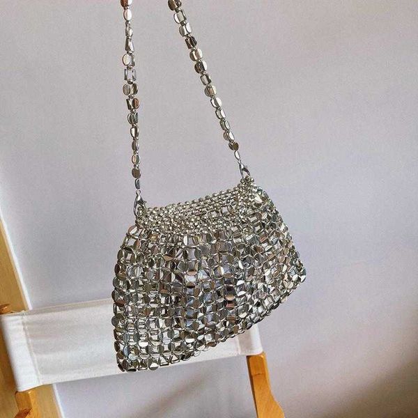 

bling sparkling handmade beaded real bag metallic sequins one shoulder underarm messenger 230731
