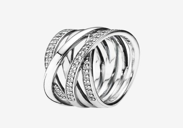 

authentic 925 sterling silver wedding ring women cz diamond jewelry for sparkling polished lines rings with box3153141, Slivery;golden