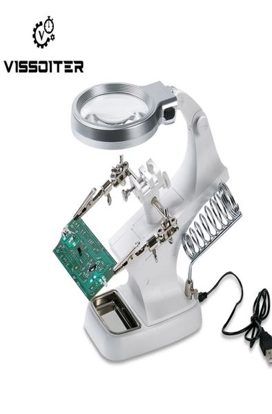 

3x 45x welding led loupe magnifier soldering iron magnifying glass alligator clip holder hand welding repair mgnifying tool t20056540743