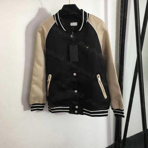 

23ss womens jacket womens designer clothing back press drill embroidery big logo zipper double pocket color matching long-sleeved jacket wom, Black;brown