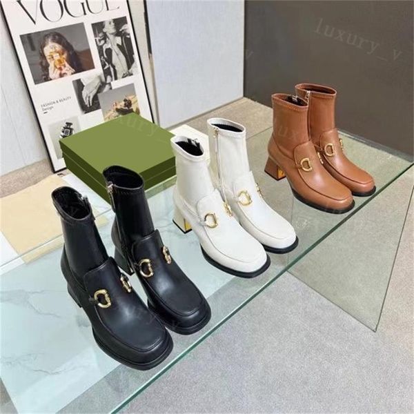 

designer ankle boots women knee boots printing platform bootie buckle chunky high heels black leather winter booties