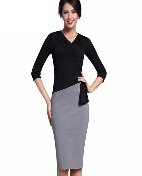 

new mature elegant vneck warm stylish wiggle work dress office bodycon female 34 sleeve sheath woman dress dk010ys9716269, White;black