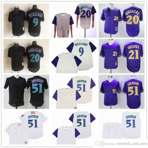 

vintage college mitchell and ness baseball jerseys stitched 9 ted williams 51 randy johnson 20 luis gonzalez zack greinke jersey breathable, Black