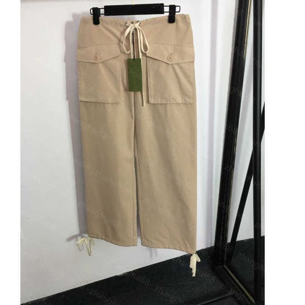 

23ss womens designer clothing designer skirts drawstring waist overalls high-waisted wide-leg pants drawstring bottoms women clothes a1, Black