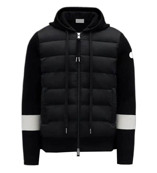 

monclairer sleeve stitching design mens down jacket arm badge hooded knitted jacket winter men down jackets size 1--4, Black