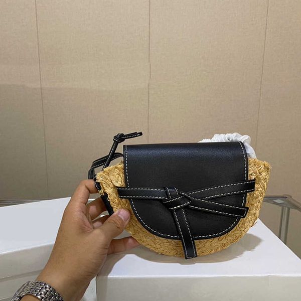 

designer straw woven bag summer saddle women's bag lafite grass fashion shoulder beach bags vegetable basket handbag 230420/0715