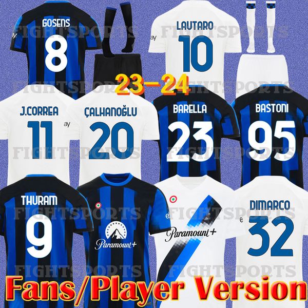 

23 24 soccer jerseys lautaro correa 2023 2024 bastoni thuram calhanoglu inter milans dumfries de vrij barella inter football shirts bastoni, Black;yellow