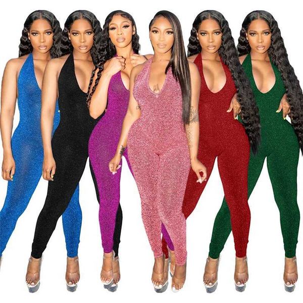 

summer designer clothing women v-neck jumpsuits slim sleeveless mesh neck hanging open back rompers ladies skinny bodysuit, Black;white
