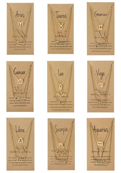 

3pcsset 12 zodiac sign necklace for women constellation pendant chain choker birthday jewelry with cardboard card5170018, Silver