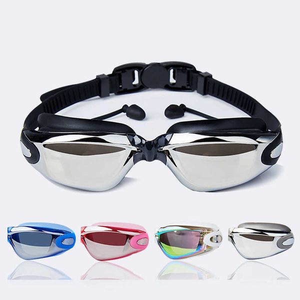 

swimming goggles for swim children glasses one-piece earplugs electroplating anti-fog high-definition swimming accessories, Blue