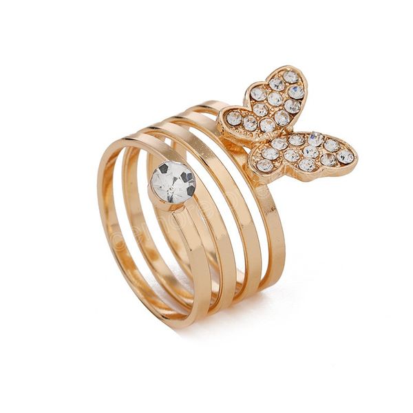 

elegant and fashion inlaid zircon gold color butterfly rings for woman multi layer opening finger jewelry ring, Silver